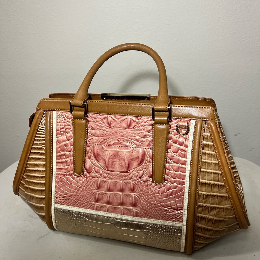 Brahmin Arden Pink and Brown Leather Satchel 15.5 x 9.5 x 5.0. LIKE NEW WOT - Picture 7 of 9